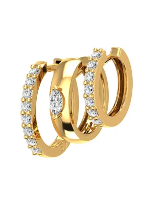 Triple Marquise Line 18K Gold Hoops w. Lab-Grown Diamonds