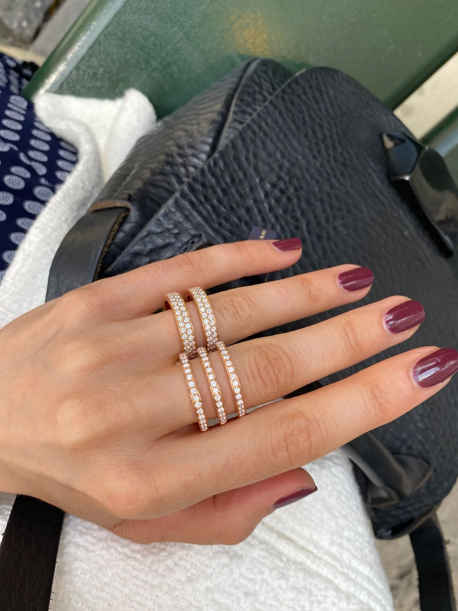 Two Double Row Parallel 18K Gold, Rosegold or Whitegold Ring w. Diamonds