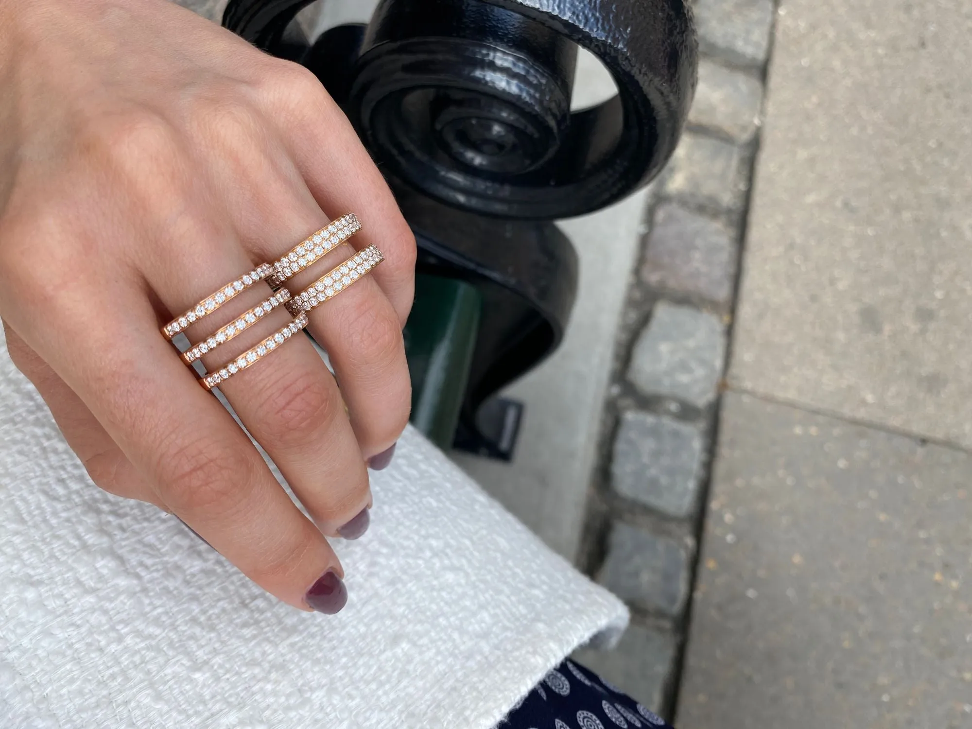 Two Double Row Parallel 18K Gold, Rosegold or Whitegold Ring w. Diamonds