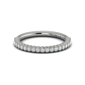 Vlora 14K White Gold Diamond Line Milgrain Accented Bezel Wedding Band