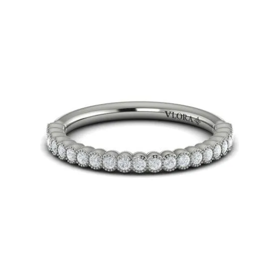 Vlora 14K White Gold Diamond Line Milgrain Accented Bezel Wedding Band