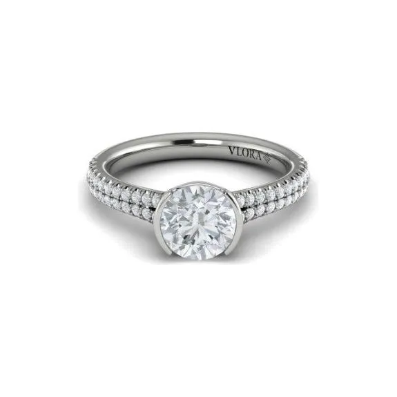 Vlora 14K White Gold Diamond Split Shank half Bezel Engagement Ring