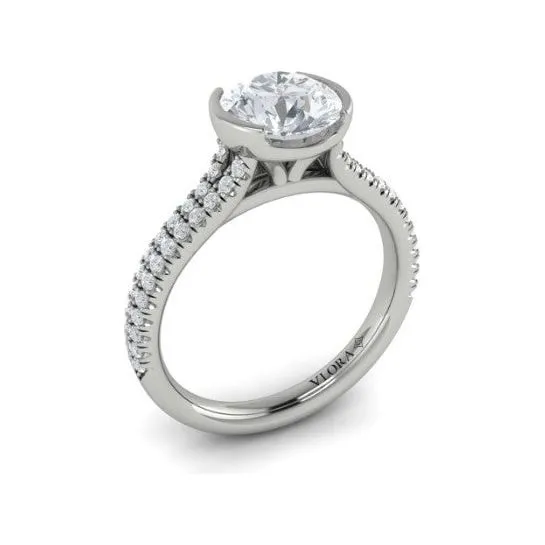 Vlora 14K White Gold Diamond Split Shank half Bezel Engagement Ring